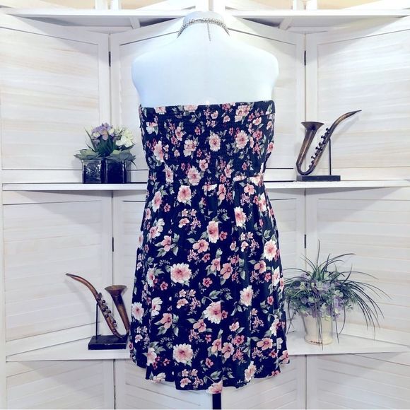 American Eagle Outfitters floral print pink black strapless mini dress sz XXL - Picture 2 of 9
